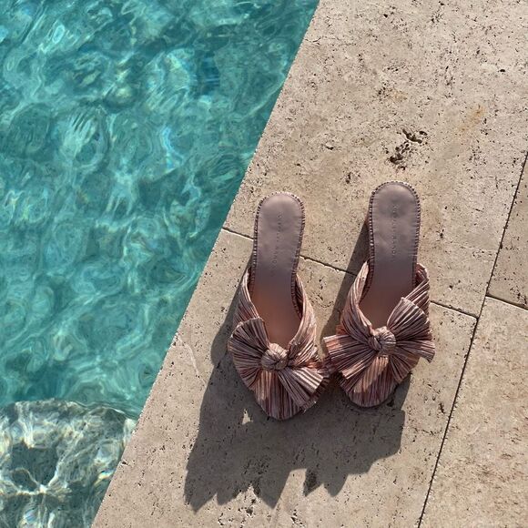 Loeffler Randall Pink Metallic Bow Vacation Sandals